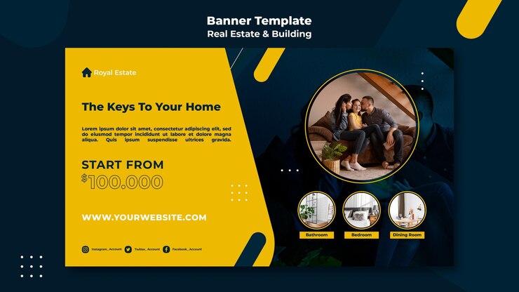 PSD gratuito modello di banner orizzontale per immobili