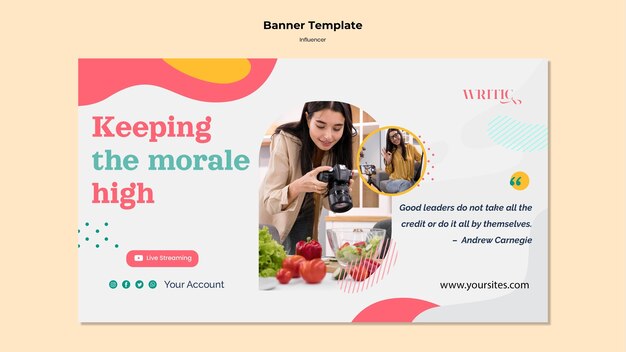 Modello di banner orizzontale per influencer femminile sui social media