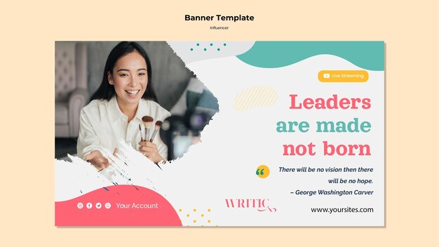 Modello di banner orizzontale per influencer femminile sui social media