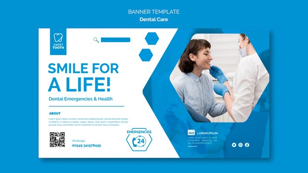 Modello di banner orizzontale per l'assistenza sanitaria dentale