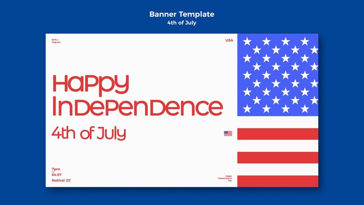 PSD gratuito modello di banner orizzontale per la celebrazione del 4 luglio