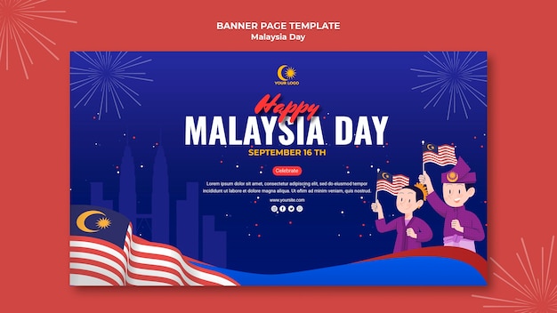 Modello di banner orizzontale per la celebrazione del giorno della Malesia