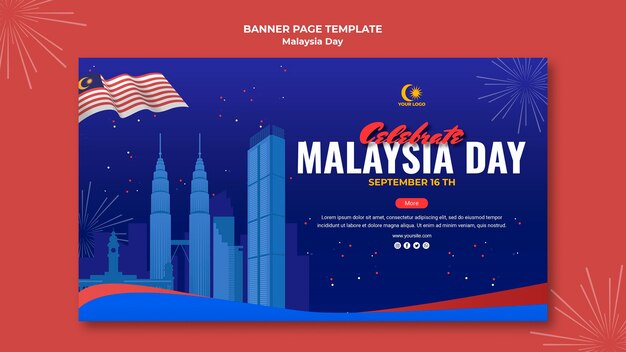 Modello di banner orizzontale per la celebrazione del giorno della Malesia