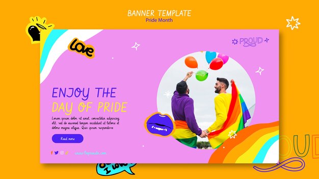 Modello di banner orizzontale per la celebrazione del mese dell'orgoglio