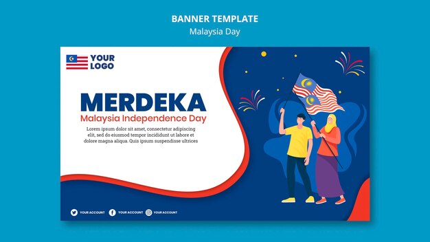 Modello di banner orizzontale per la celebrazione dell'anniversario del giorno della malesia