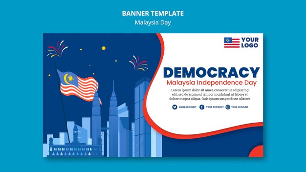 Modello di banner orizzontale per la celebrazione dell'anniversario del giorno della malesia