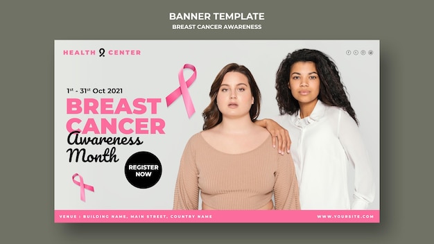 Modello di banner orizzontale per la consapevolezza del cancro al seno