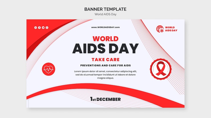 PSD gratuito modello di banner orizzontale per la consapevolezza del giorno dell'aids