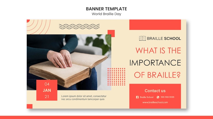 PSD gratuito modello di banner orizzontale per la giornata mondiale del braille