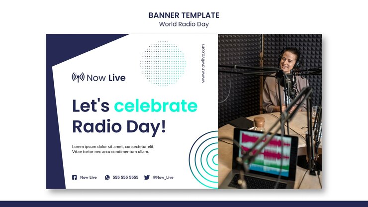 PSD gratuito modello di banner orizzontale per la giornata mondiale della radio