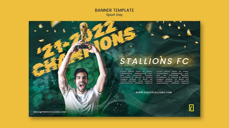 PSD gratuito modello di banner orizzontale per la giornata sportiva con effetto luminoso e sfocato
