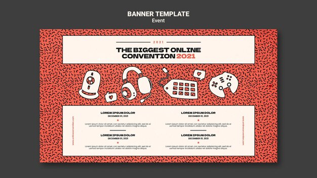 Modello di banner orizzontale per la più grande convezione online 2021