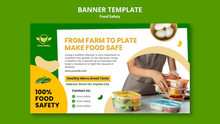 PSD gratuito modello di banner orizzontale per la sicurezza alimentare