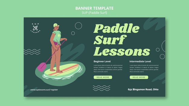 Modello di banner orizzontale per lezioni di paddleboarding