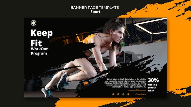 Modello di banner orizzontale per lezioni di sport e fitness