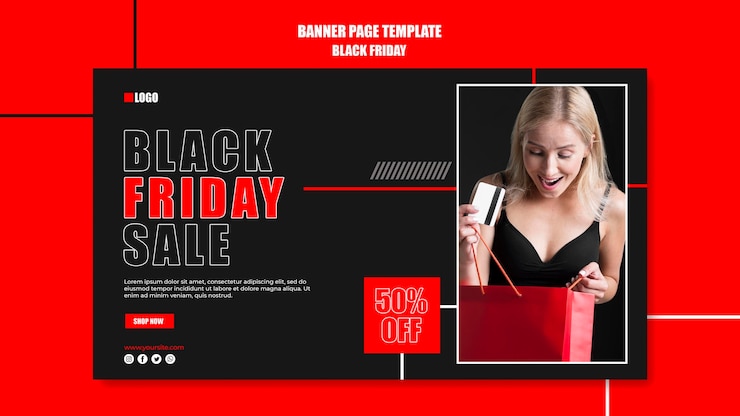 PSD gratuito modello di banner orizzontale per lo shopping del venerdì nero