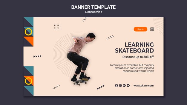 Modello di banner orizzontale per lo skateboard