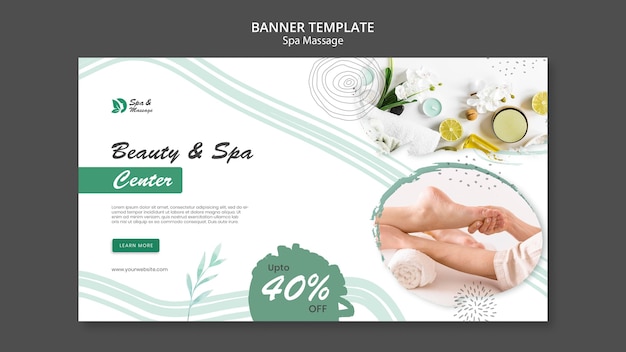 Modello di banner orizzontale per massaggio termale con donna