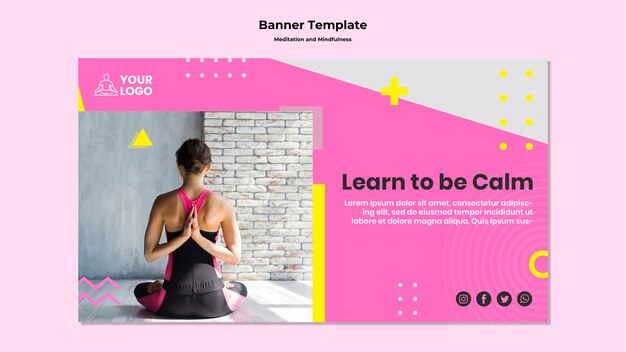Modello di banner orizzontale per meditazione e consapevolezza