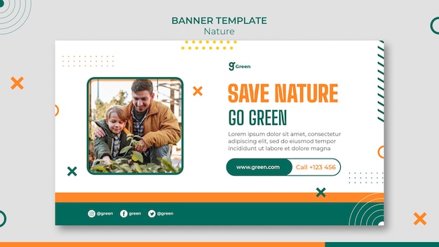 Modello di banner orizzontale per salvare la natura
