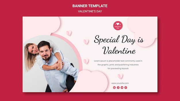 Modello di banner orizzontale per San Valentino con coppia innamorata