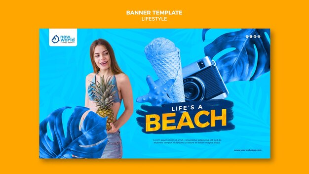 Modello di banner orizzontale per vacanze estive al mare