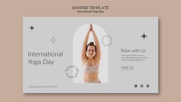Modello di banner orizzontale semplicistico della giornata internazionale dello yoga