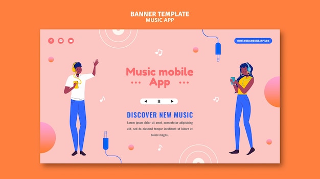 Modello di banner per app per dispositivi mobili di musica