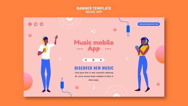 Modello di banner per app per dispositivi mobili di musica