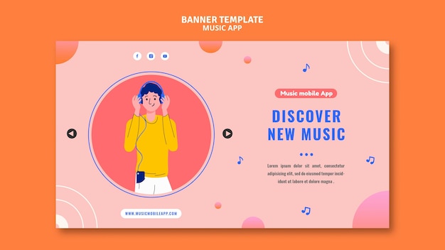 Modello di banner per app per dispositivi mobili di musica