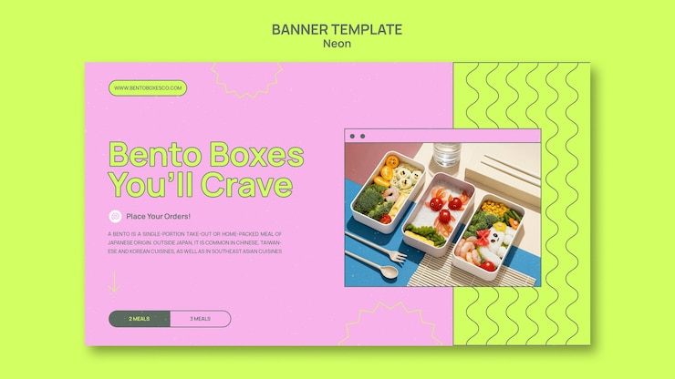 PSD gratuito modello di banner per bento box al neon