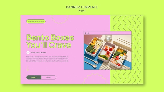Modello di banner per bento box al neon