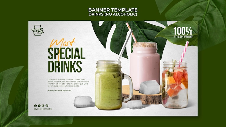PSD gratuito modello di banner per bevande design piatto