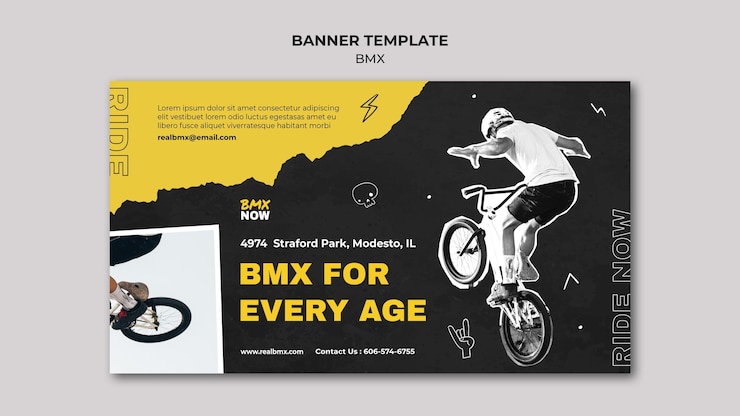 PSD gratuito modello di banner per bmx in bicicletta con uomo e bicicletta