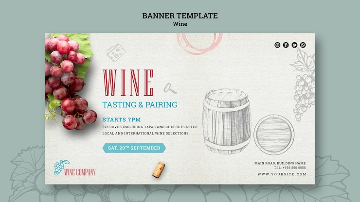 PSD gratuito modello di banner per degustazione di vini