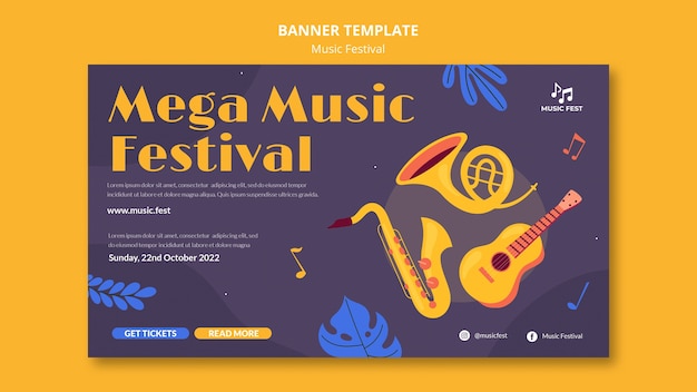 Modello di banner per il design del festival musicale