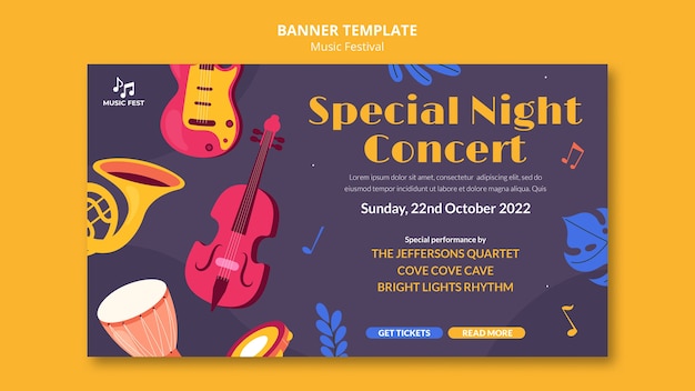 Modello di banner per il design del festival musicale