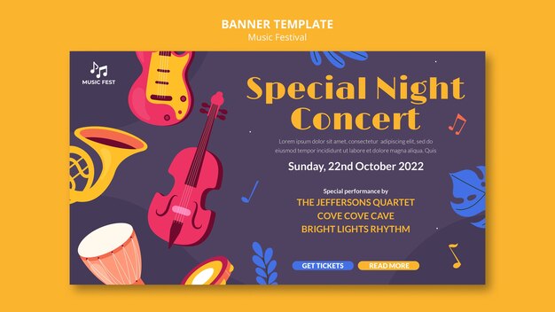Modello di banner per il design del festival musicale