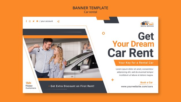 modello di banner per il noleggio di auto a disegno piatto