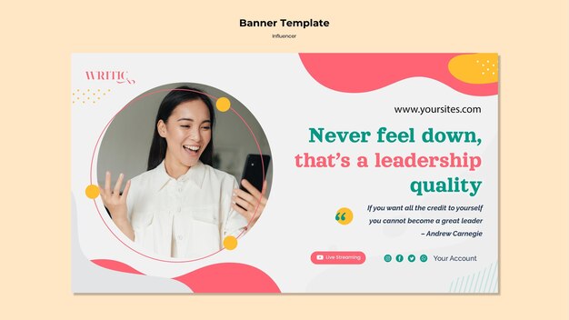 Modello di banner per influencer femminile sui social media