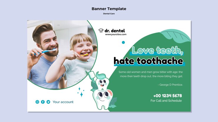 PSD gratuito modello di banner per l'assistenza sanitaria dentale