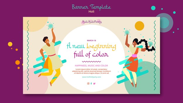 Modello di banner per la celebrazione del festival di Holi