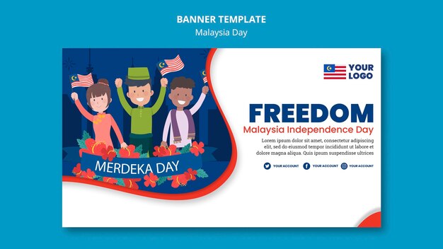 Modello di banner per la celebrazione dell'anniversario del giorno della malesia