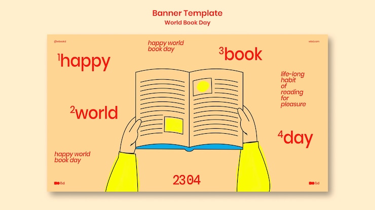 PSD gratuito modello di banner per la giornata mondiale del libro di design piatto