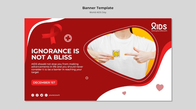 Modello di banner per la giornata mondiale dell'AIDS con dettagli rossi