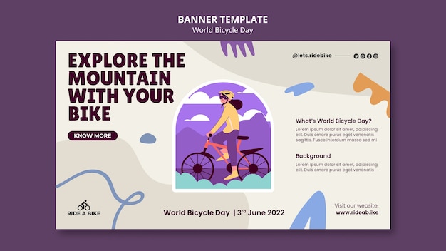 Modello di banner per la giornata mondiale della bicicletta dal design piatto