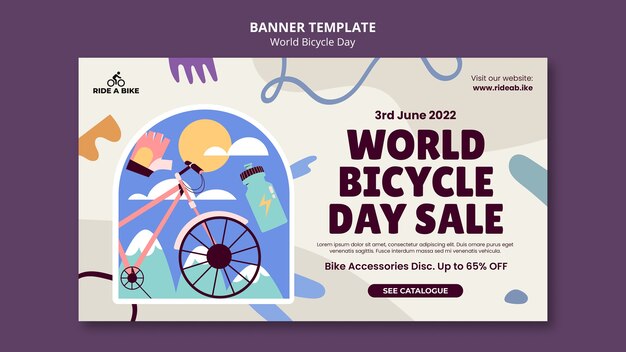 Modello di banner per la giornata mondiale della bicicletta dal design piatto