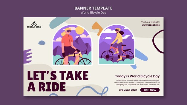 Modello di banner per la giornata mondiale della bicicletta dal design piatto