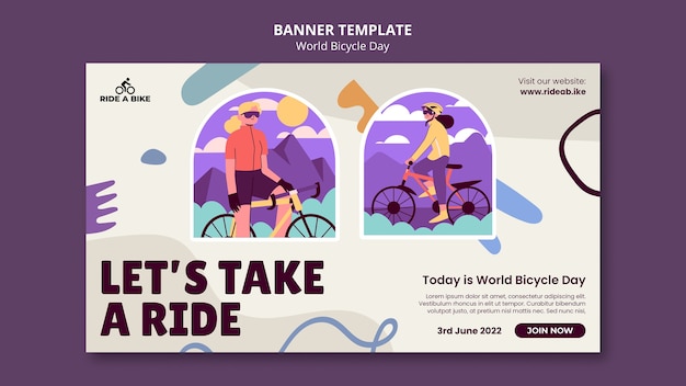 Modello di banner per la giornata mondiale della bicicletta dal design piatto