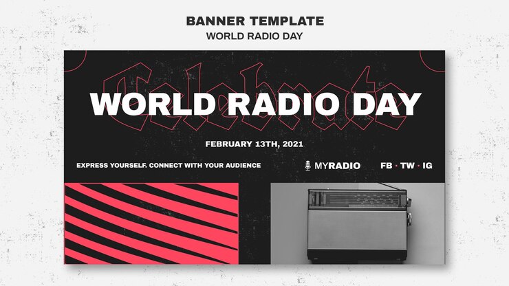 PSD gratuito modello di banner per la giornata mondiale della radio